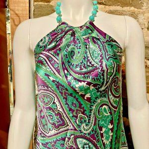 Inc. Blue Beaded neckline -Silk paisley halter top.  Size 14(P)